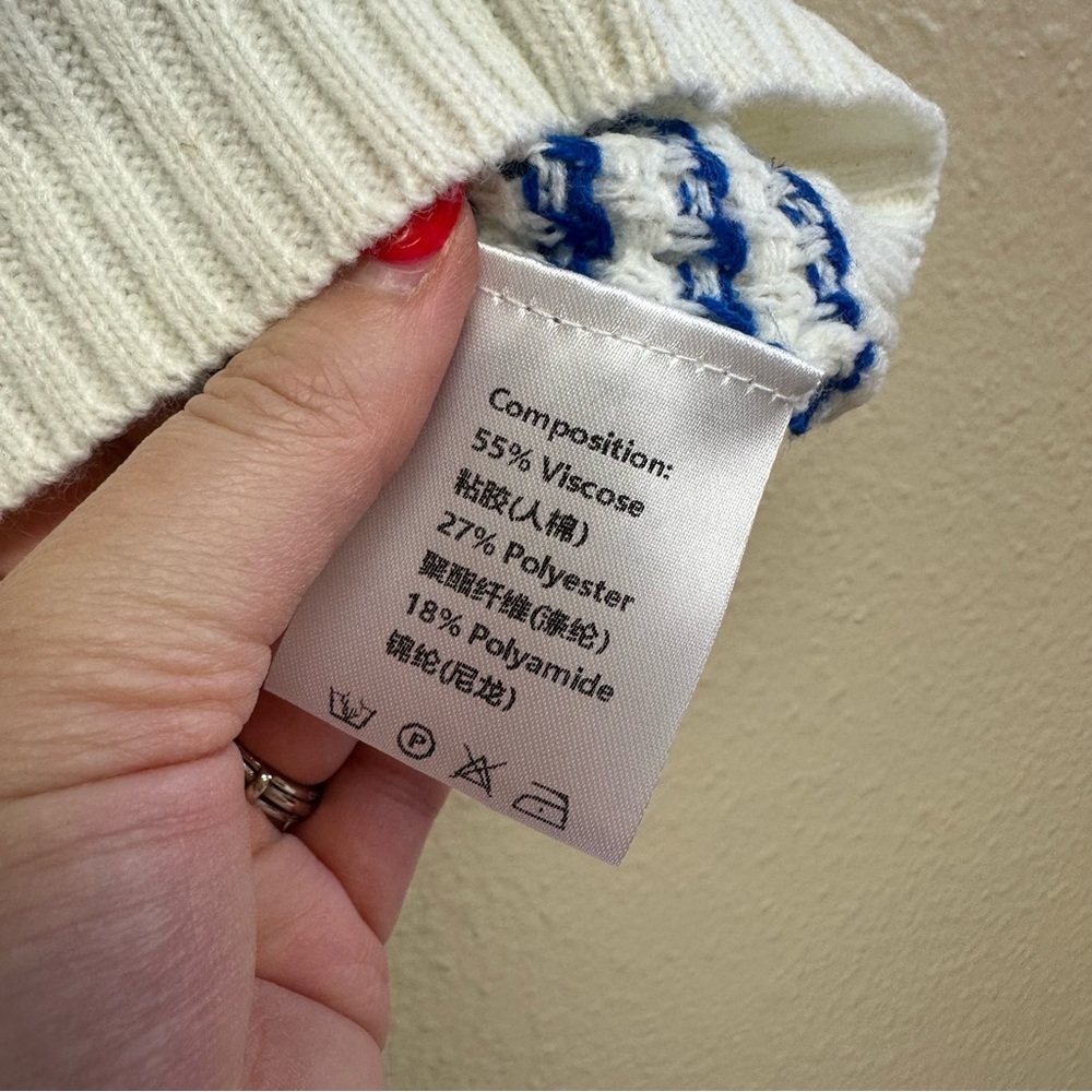 Striped Round Neck Sleeveless Sweater Blue and White Size XL - Picture 5 of 6